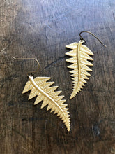 Load image into Gallery viewer, large brass fern earrings