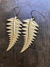 Load image into Gallery viewer, large brass fern earrings