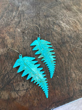 Load image into Gallery viewer, large green verde fern earrings