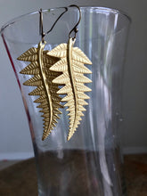 Load image into Gallery viewer, large brass fern earrings