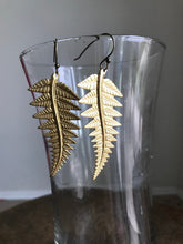 Load image into Gallery viewer, large brass fern earrings