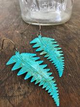 Load image into Gallery viewer, large green verde fern earrings