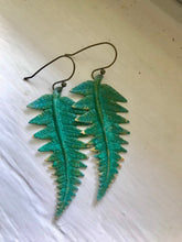 Load image into Gallery viewer, large green verde fern earrings