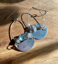 Load image into Gallery viewer, Hand stamped silver stamped moon phase with labradorite
