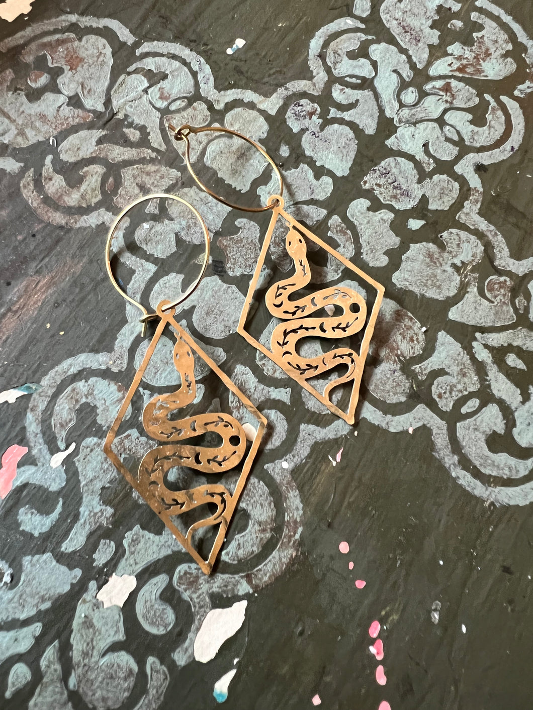 Brass snake earrings