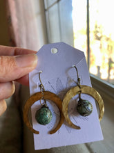 Load image into Gallery viewer, Brass hammered Jasper stone earrings
