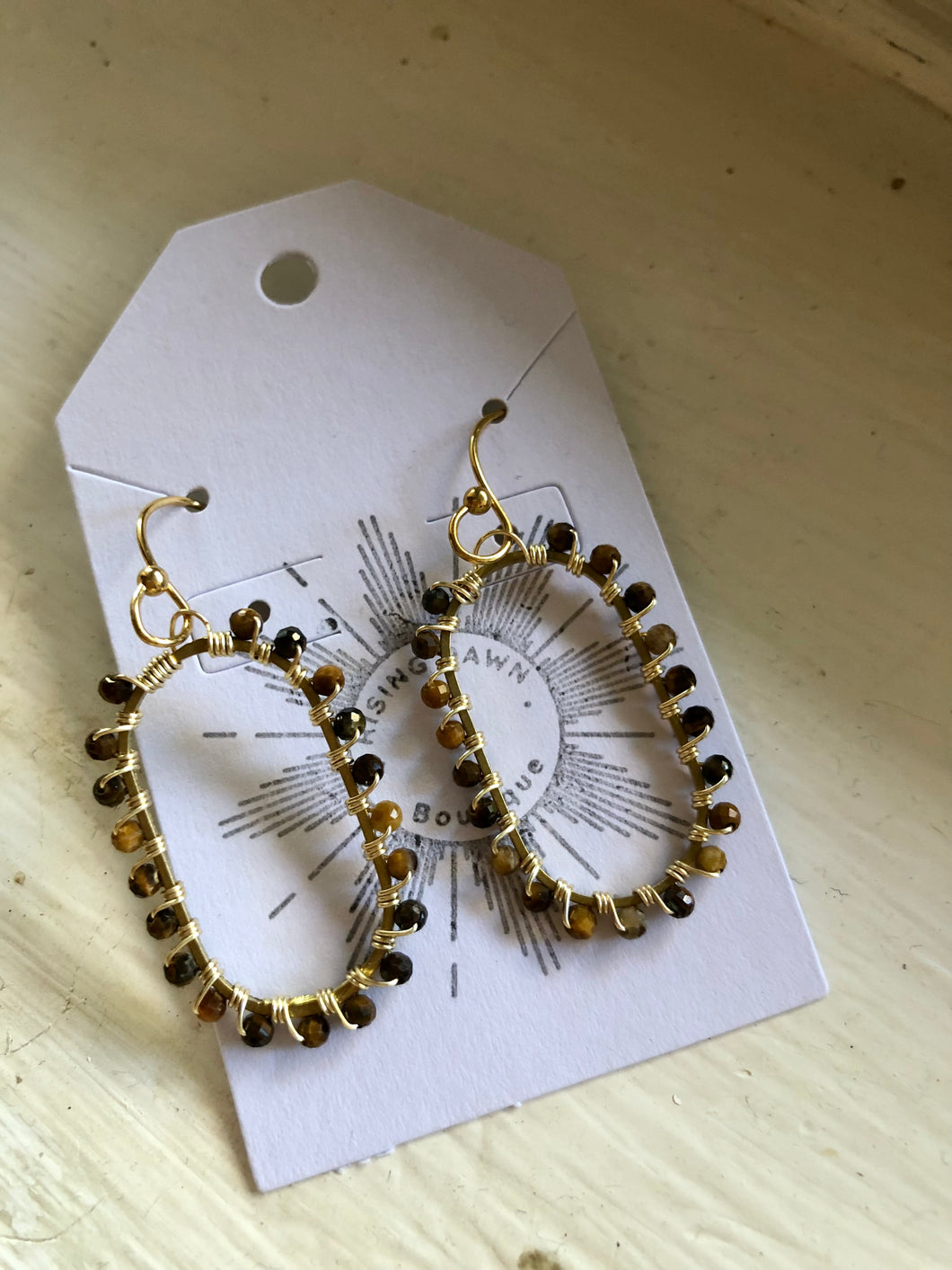 Tiger’s eye stone hoops