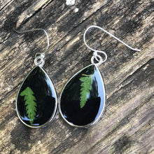 Load image into Gallery viewer, Black resin fern teardrop earrings
