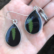 Load image into Gallery viewer, Black resin fern teardrop earrings

