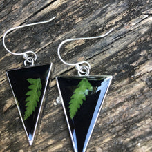 Load image into Gallery viewer, Black resin fern triangle earrings
