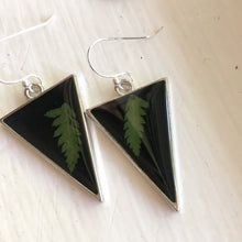 Load image into Gallery viewer, Black resin fern triangle earrings
