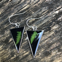 Load image into Gallery viewer, Black resin fern triangle earrings
