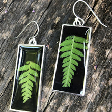 Load image into Gallery viewer, Black resin fern long rectangle earrings
