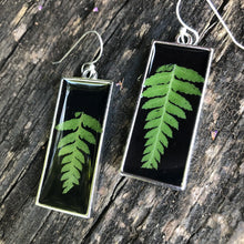 Load image into Gallery viewer, Black resin fern long rectangle earrings

