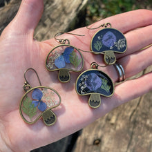 Load image into Gallery viewer, Botanical mushroom earrings with dried flowers, moody
