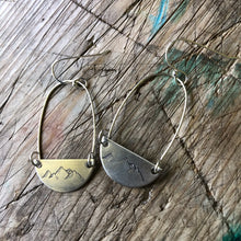 Load image into Gallery viewer, Hammered SILVER half circles and pearls hoop earrings
