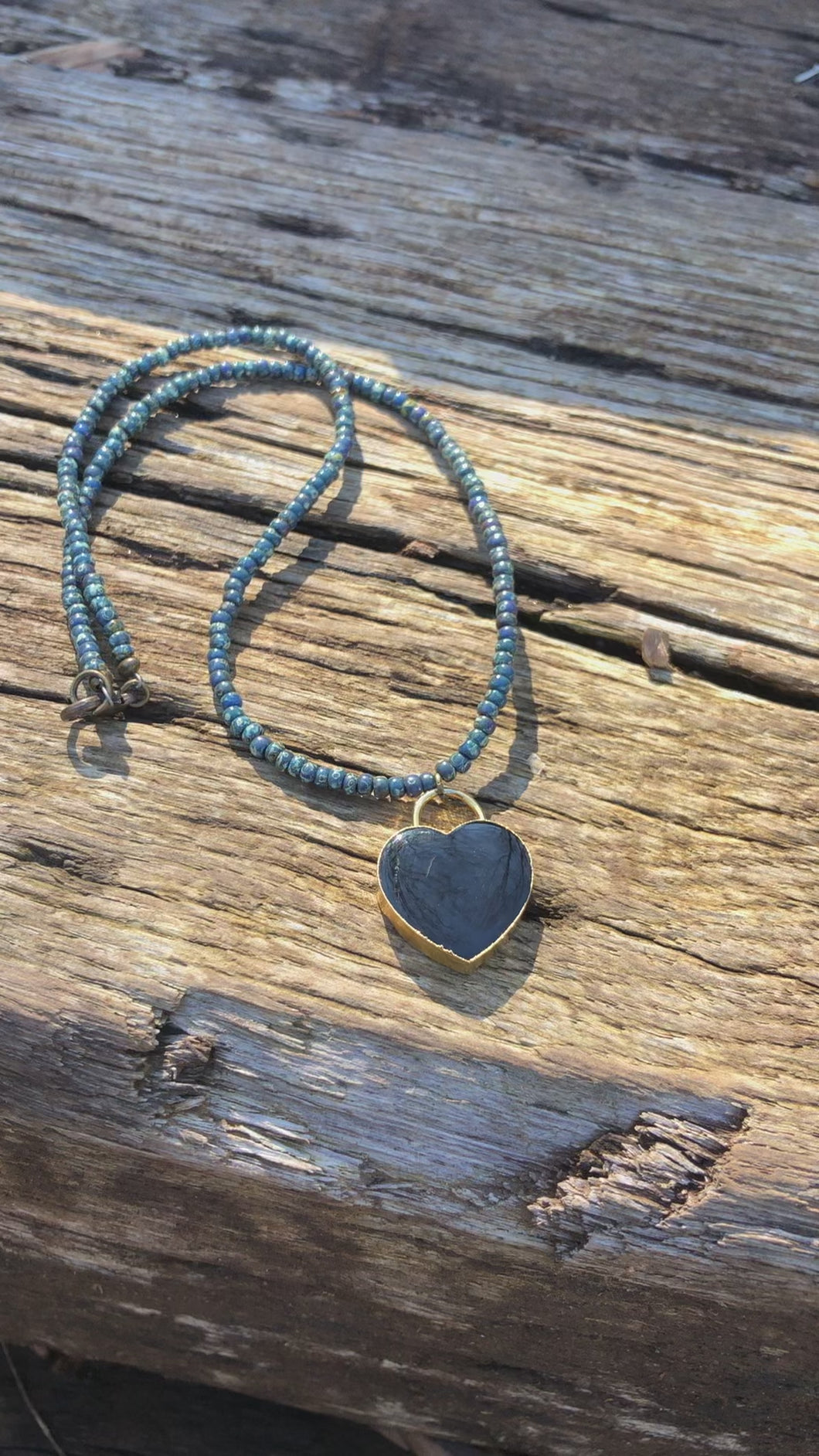 Black onyx heart on a beaded chain