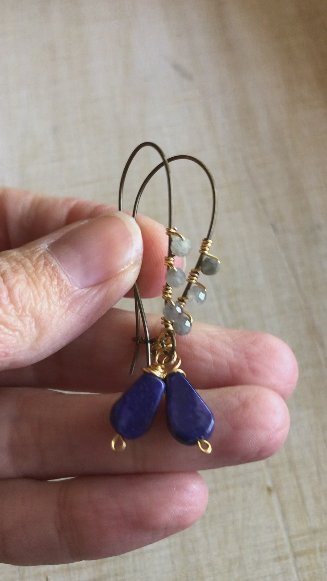 Lapis and labradorite stone earrings