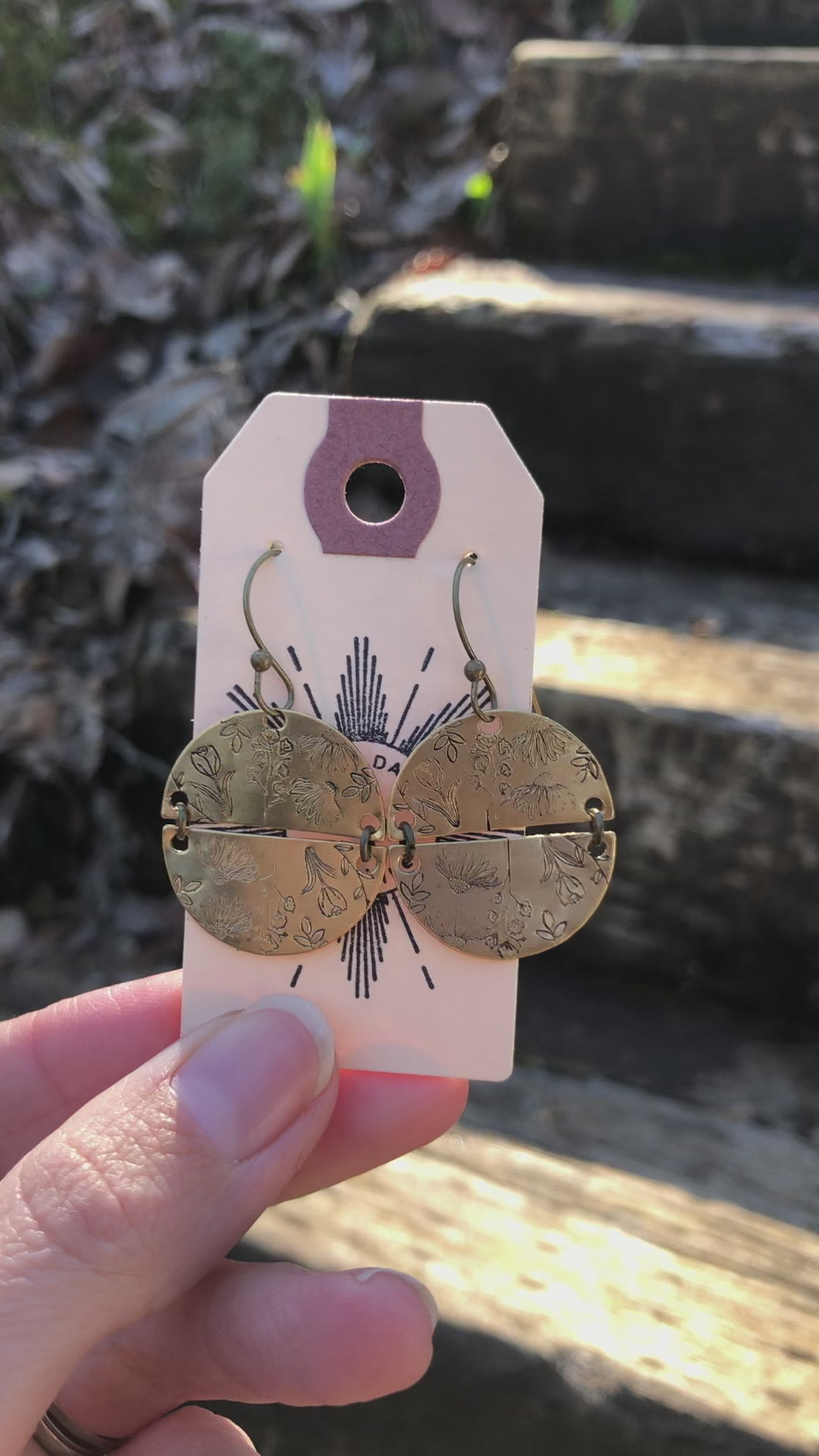 Split circle botanical earrings