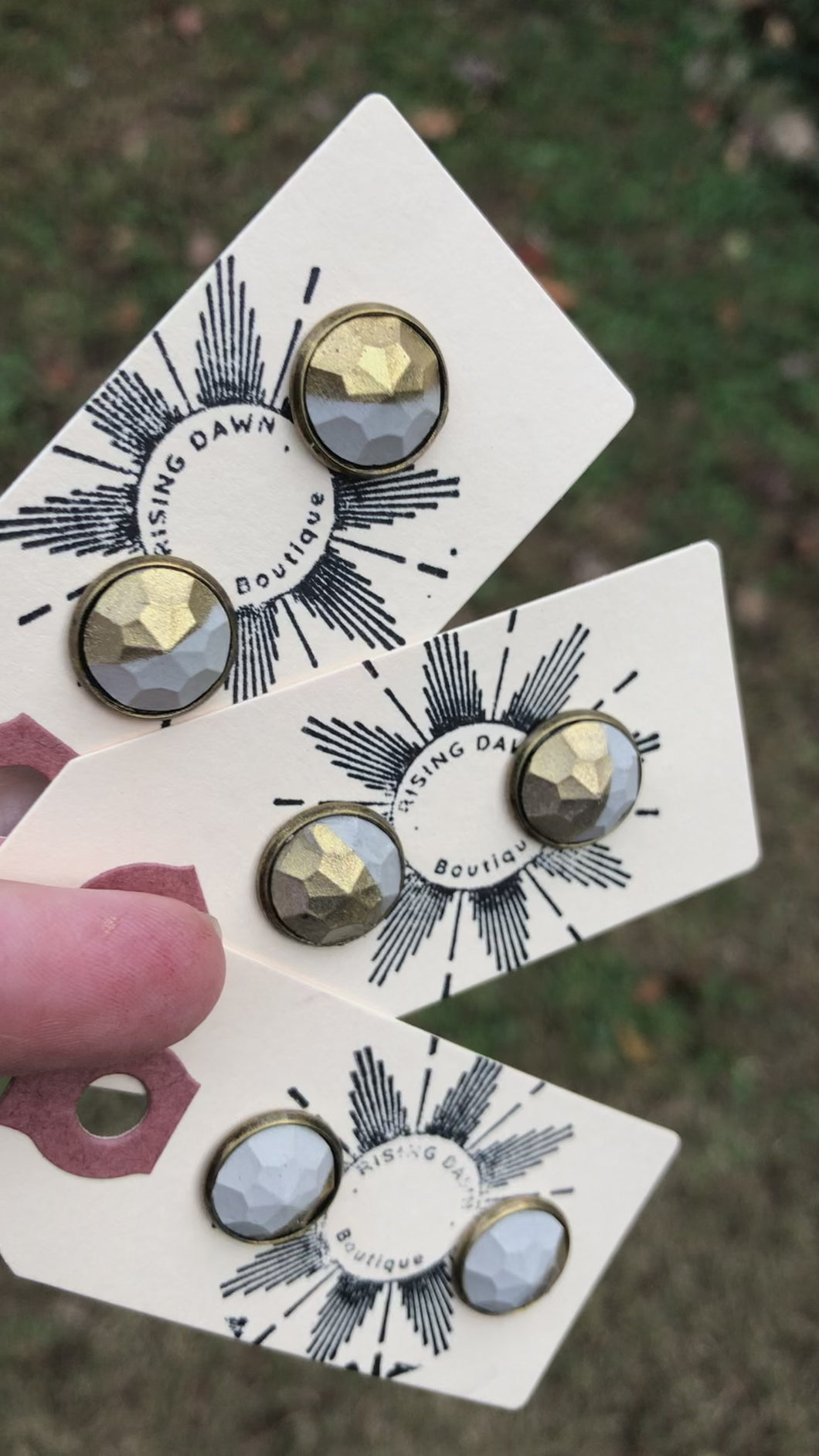 Faceted concrete and metallic stud earrings