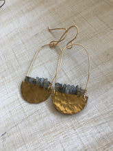 Load image into Gallery viewer, Labradorite stones and hammered brass earrings
