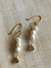 Load image into Gallery viewer, Freshwater pearls and pink druzy earrings
