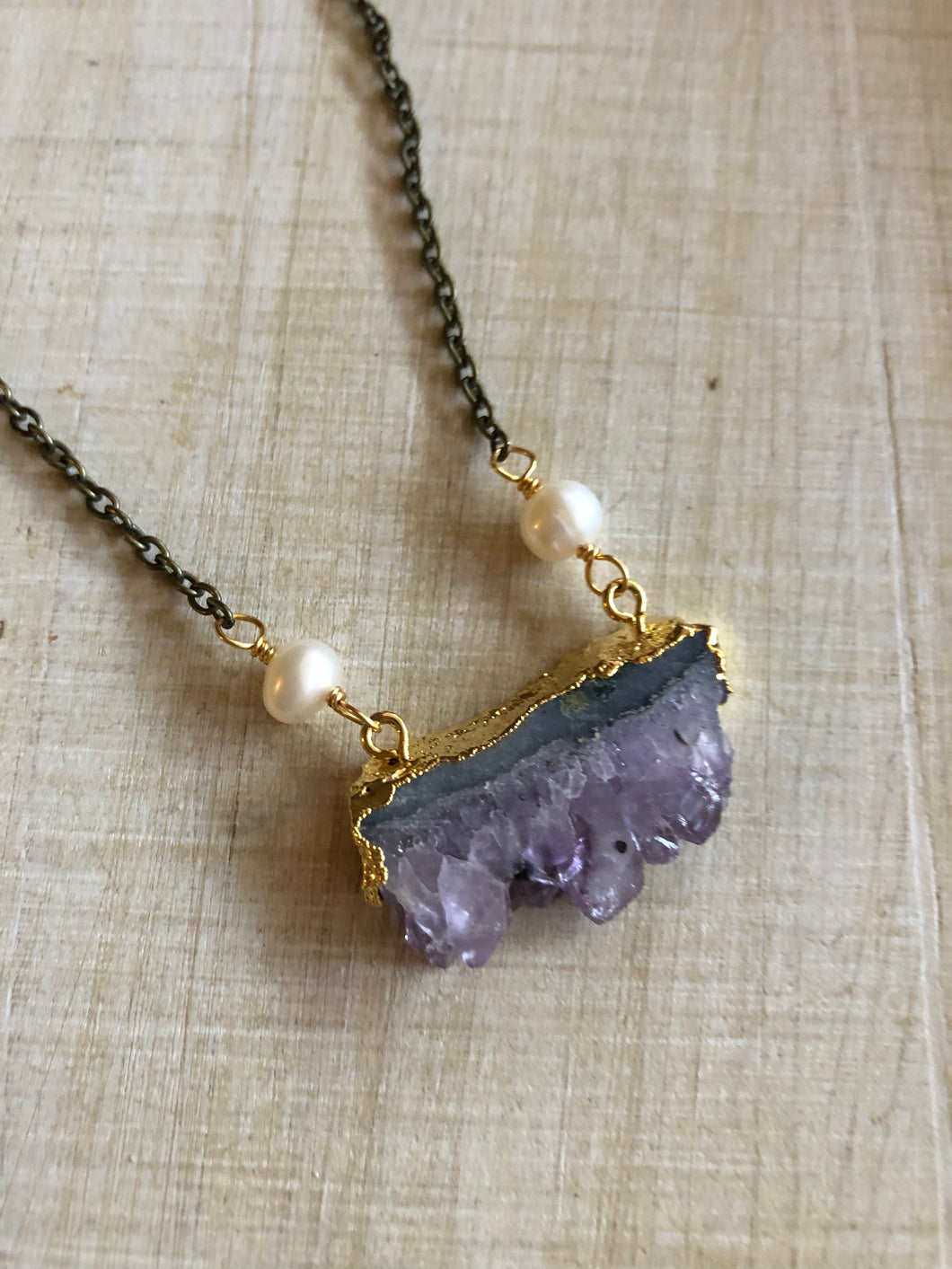Amethyst slice with freshwater pearls