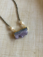 Load image into Gallery viewer, Amethyst slice with freshwater pearls
