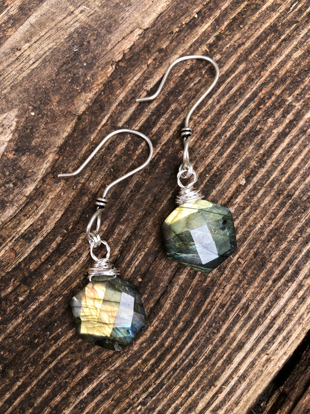 Faceted labradorite hexagon stone earrings