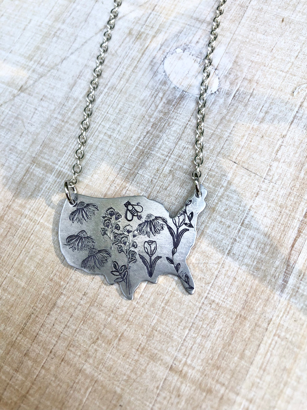 America the beautiful wildflower botanical necklace