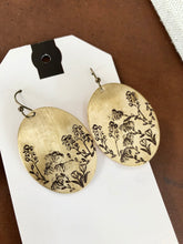 Load image into Gallery viewer, Large oval wildflower meadow stamped brass earrings
