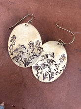 Load image into Gallery viewer, Large oval wildflower meadow stamped brass earrings
