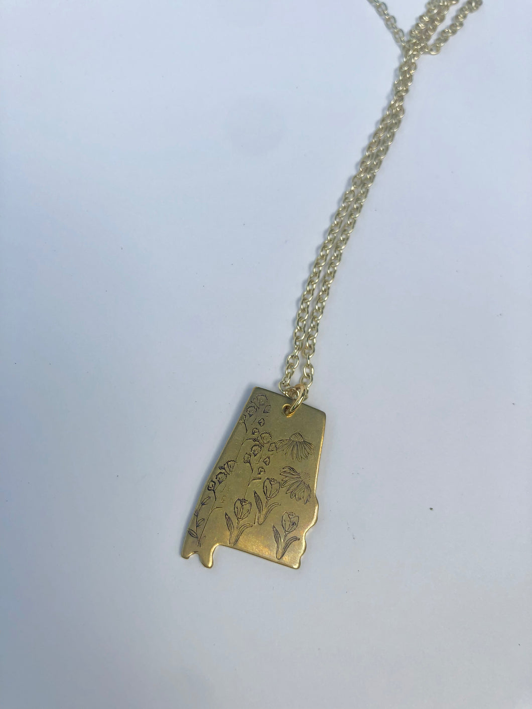 State of Alabama brass wildflower necklace