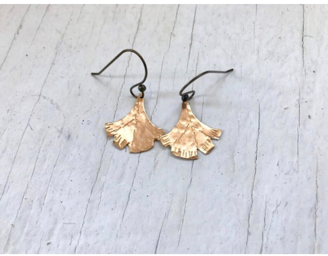 Beautiful handmade brass ginkgo leaf earrings