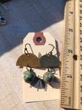 Load image into Gallery viewer, Hammered brass and stone earrings
