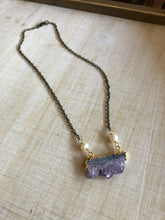 Load image into Gallery viewer, Amethyst slice with freshwater pearls
