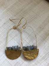 Load image into Gallery viewer, Labradorite stones and hammered brass earrings
