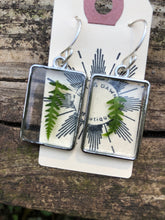 Load image into Gallery viewer, Resin earrings with dried ferns in a silver rectangle frame
