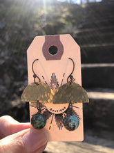 Load image into Gallery viewer, Hammered brass and stone earrings
