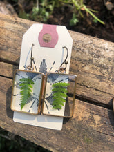 Load image into Gallery viewer, Resin earrings with dried ferns in a gold frame
