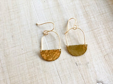 Load image into Gallery viewer, Small hammered brass half circles and hoop earrings
