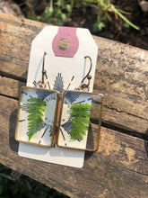 Load image into Gallery viewer, Resin earrings with dried ferns in a gold frame
