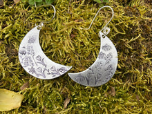 Load image into Gallery viewer, Wildflower moon earrings in silver earrings, large
