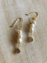 Load image into Gallery viewer, Freshwater pearls and pink druzy earrings
