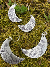 Load image into Gallery viewer, Wildflower moon earrings in silver earrings, large
